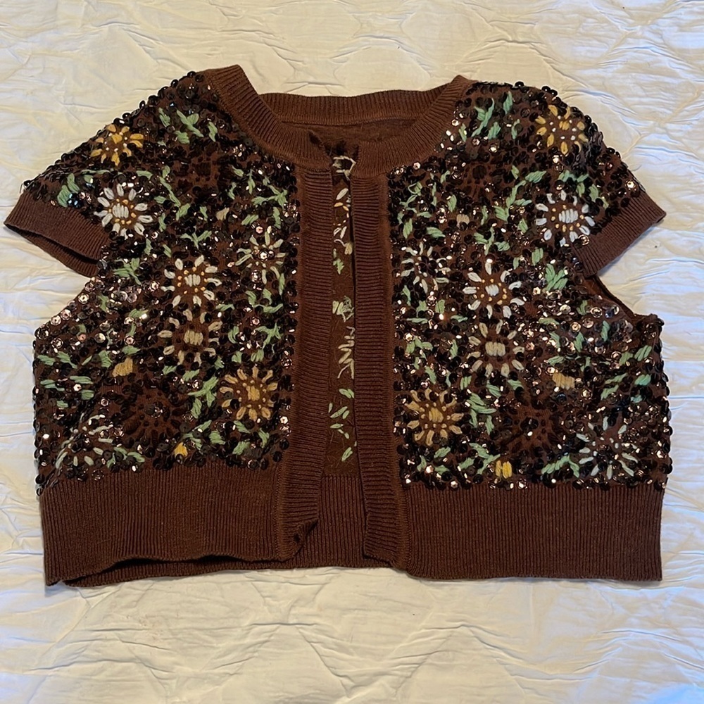 Vintage Y2K sequin daisy cropped bolero, size medium